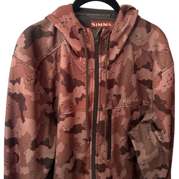 Simms Brown Ombre Camouflage Fleece Full Zip Hooded Fishing Outdoors Jacket M - Picture 3 of 11